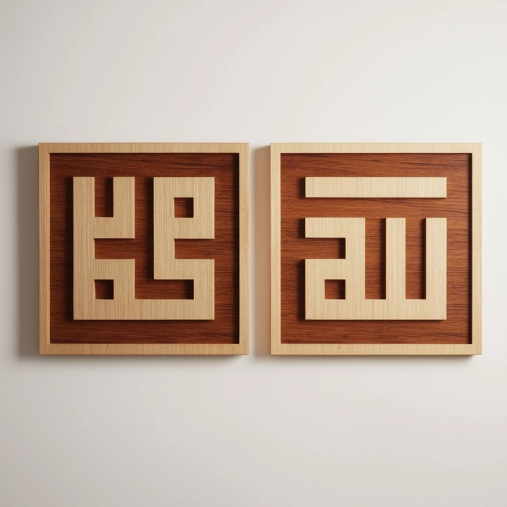 Hiasan Dinding Kayu Plywood – Kaligrafi Allah Muhammad Kufi
