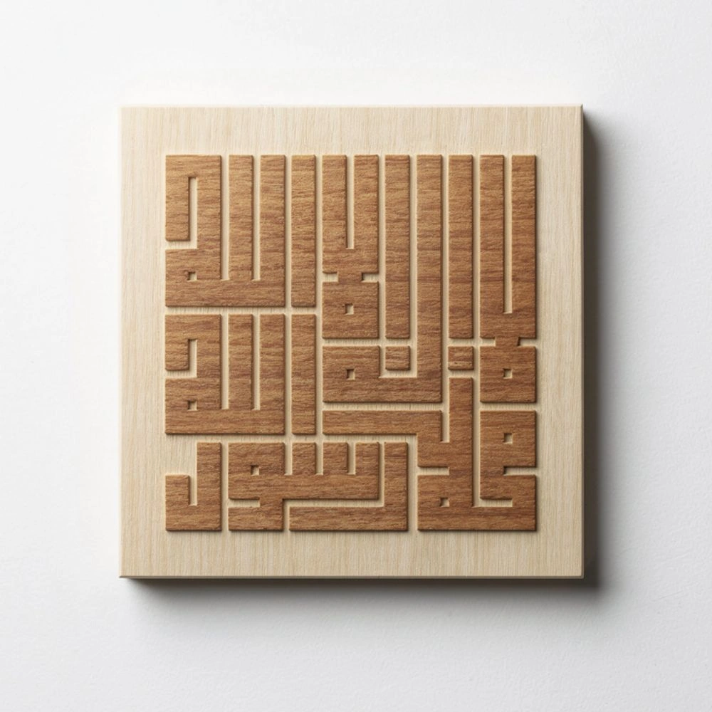 Hiasan Dinding Kayu Plywood – Kaligrafi Tauhid Laaillahailallah Kufi Persegi